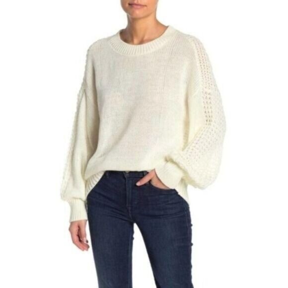 Abound Open Knit Crew neck‎ Pullover Sweater Ivory White XXS NWT - Picture 2 of 10